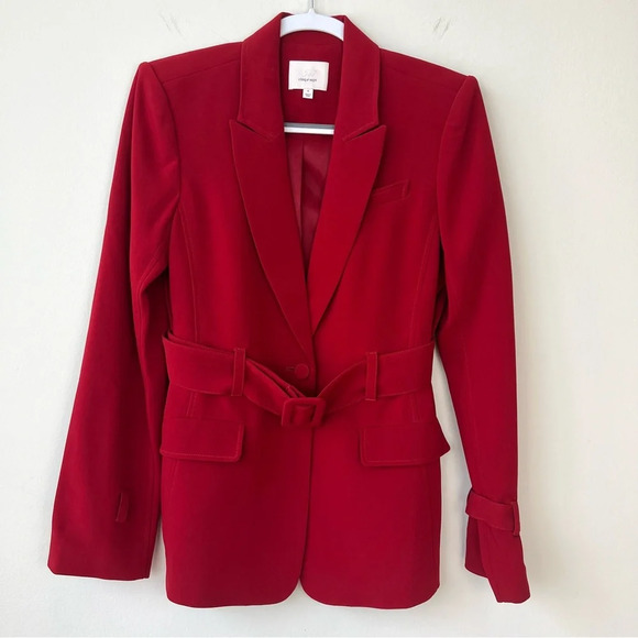 Cinq à Sept Corina Belted Crepe Blazer Red - Picture 2 of 9